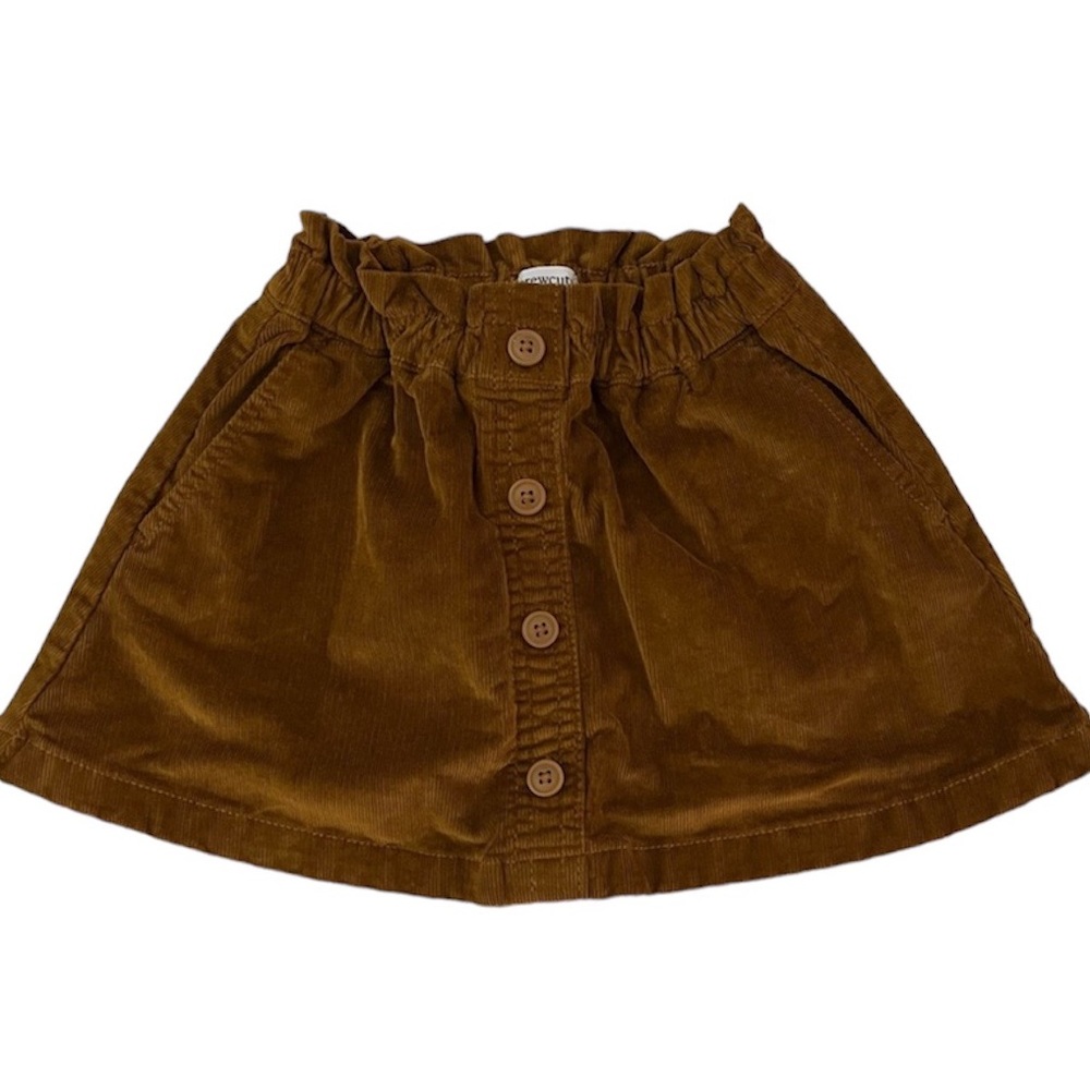 Crewcuts Factory Girls Size 2 Brown Corduroy Elastic Waist Skirt Faux Buttons